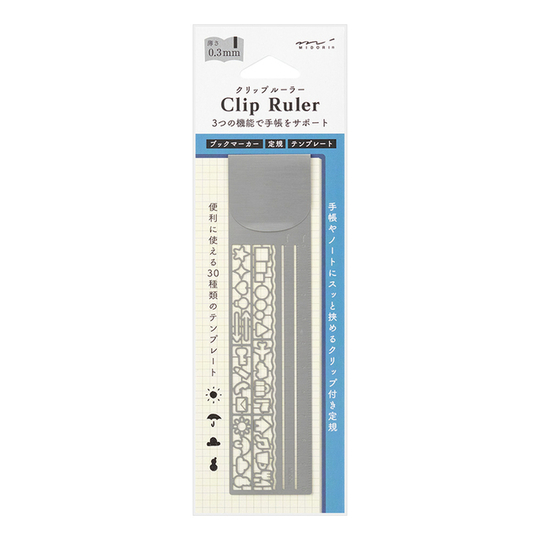 Midori Clip Ruler Segnalibro con Normografo Argento