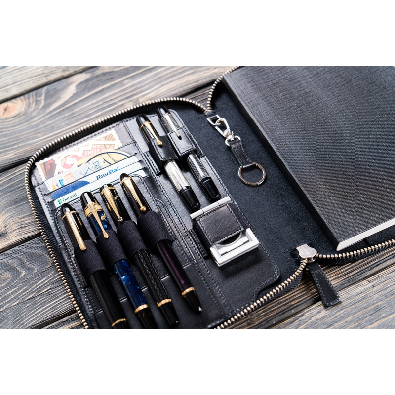 Galen Leather Zippered A5 Notebook Folio Black