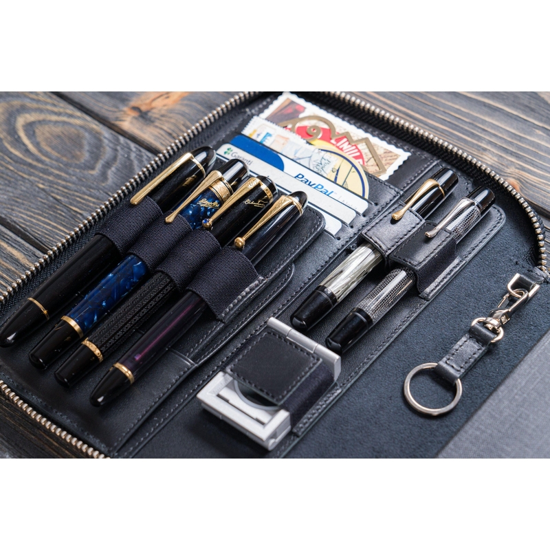 Galen Leather Zippered A5 Notebook Folio Black