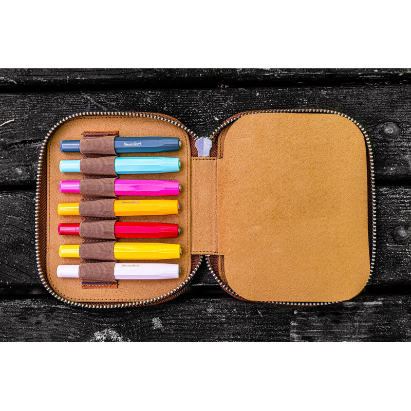 Galen Leather Portapenne in Pelle per Kaweco 14 Posti Crazy Horse Brown