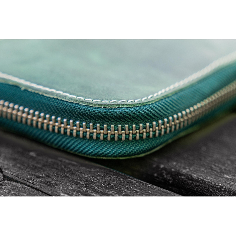 Galen Leather Zippered 10 Slots Pen Case Crazy Horse Forest Green