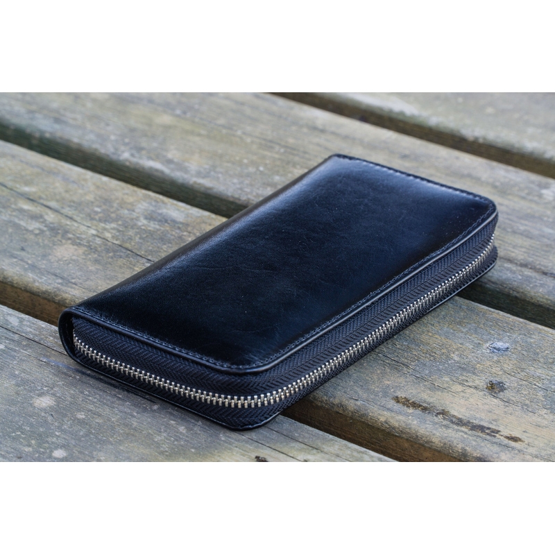Galen Leather Portapenne in Pelle con Zip 3 Posti Nero
