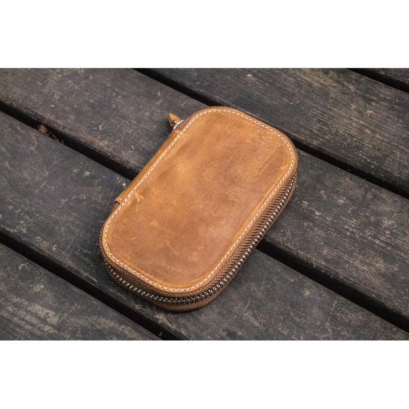 Galen Leather Zippered 6 Slots Pen Case Crazy Horse Brown