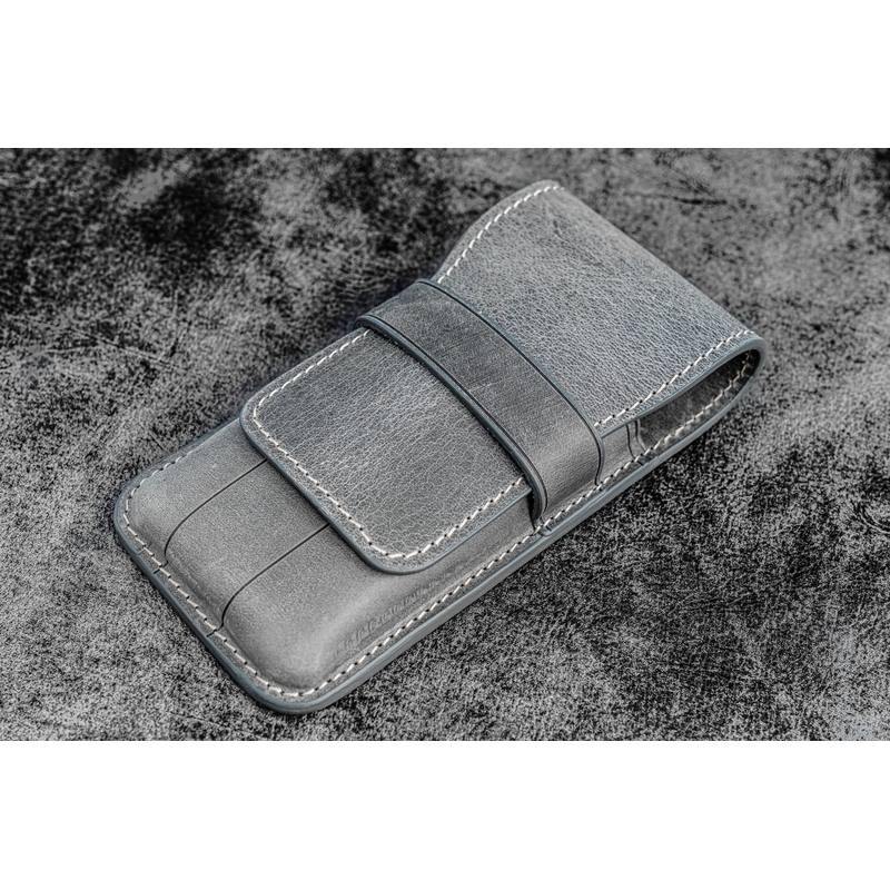 Galen Leather Flap Pen Case for 3 Pens Crazy Horse Smoky Grey