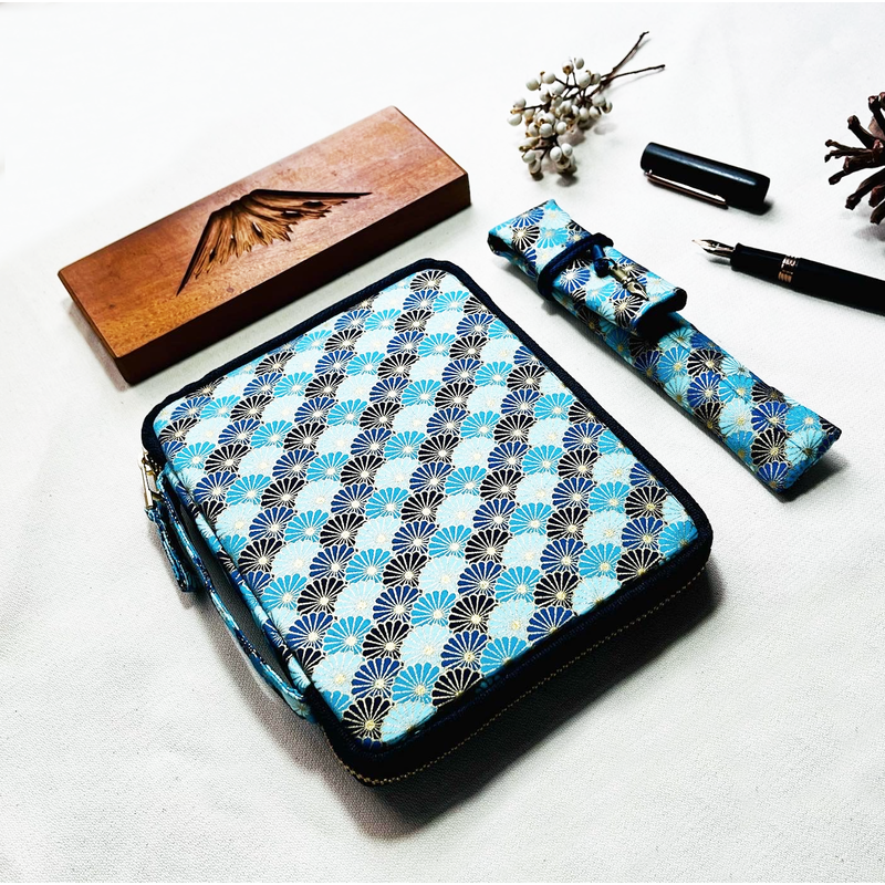 Kyoku Haku Pen Case for 10 Pens Qinghai Wave Blue