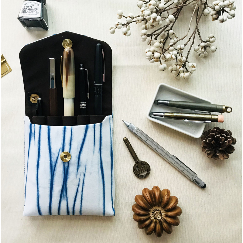 Kyoku Haku Hard Pen Case for 5 Pens Indigo