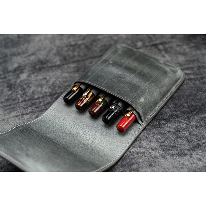 Galen Leather Galen Leather Flap Pen Case for 5 Pens Crazy Horse Smoky Grey