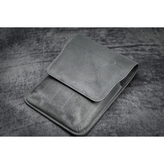 Galen Leather Flap Pen Case for 5 Pens Crazy Horse Smoky Grey