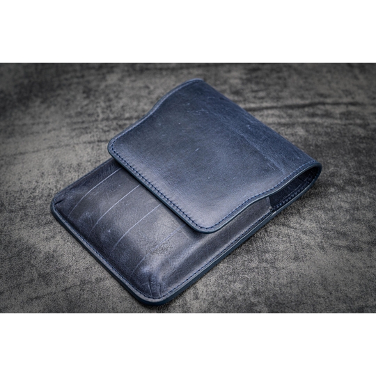Galen Leather Flap Portapenne in Pelle 5 Posti Crazy Horse Navy Blue