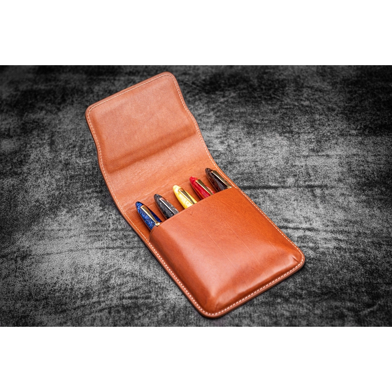 Galen Leather Galen Leather Flap Pen Case for 5 Pens Brown