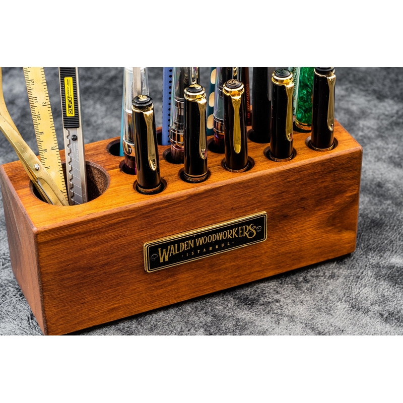 Galen Leather Galen Leather Wood Desk Organizer Pen Holder Walnut