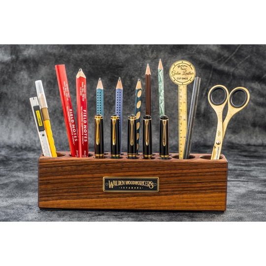 Galen Leather Wood Desk Organizer Pen and Tool Holder Walnut