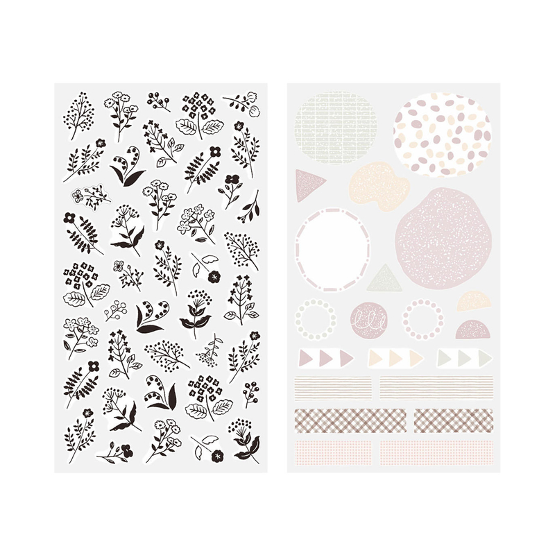 Midori Midori Sticker Two Sheets Monotone Flower