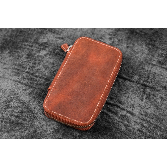 Galen Leather Portapenne in Pelle con Zip 6 Posti Crazy Horse Orange