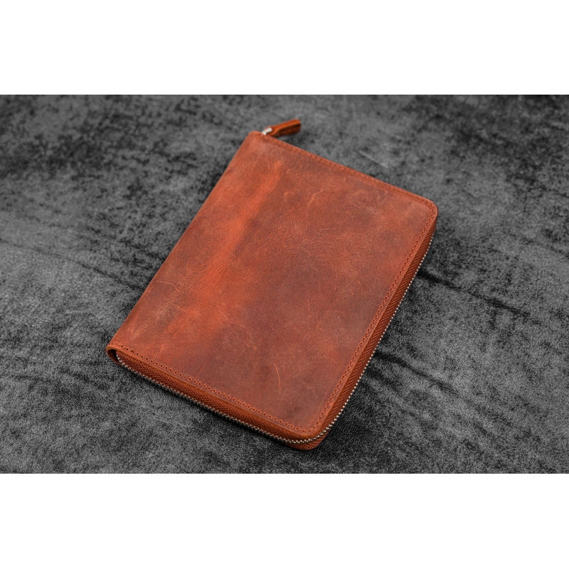 Galen Leather Galen Leather Zippered 5 Slots Pen Case with A6 Notebook Crazy Horse Orange