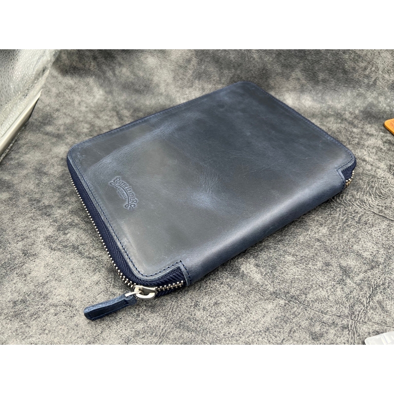 Galen Leather Galen Leather Zippered 10 Slots Pen Case with A5 Notebook Crazy Horse Navy Blue