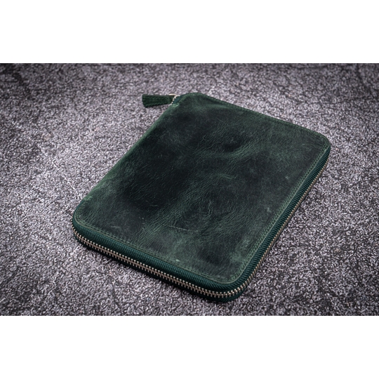 Galen Leather Zippered 10 Slots Pen Case with A5 Notebook Crazy Horse Forest Green