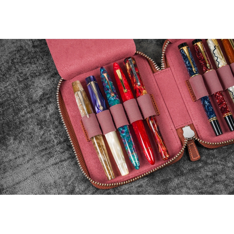 Galen Leather Galen Leather Zippered 10 Slots Pen Case Crazy Horse Orange