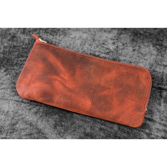 Galen Leather Slip-N-Zip Portapenne in Pelle 4 Posti Crazy Horse Orange