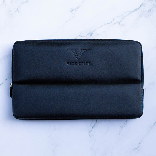 Visconti Leather Pen Case for 12 Pens Black