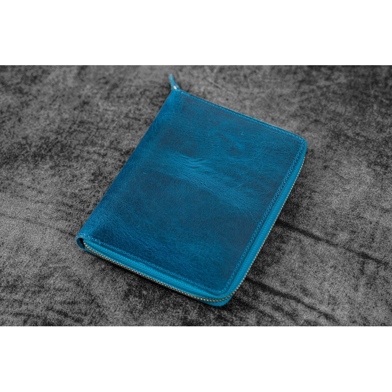 Galen Leather Galen Leather Zippered 5 Slots Pen Case with A6 Notebook Crazy Horse Ocean Blue