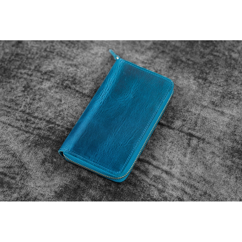 Galen Leather Galen Leather Portapenne in Pelle con Zip 3 Posti Crazy Horse Ocean Blue