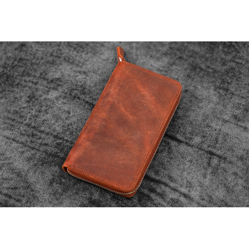 Galen Leather Galen Leather Portapenne in Pelle con Zip 3 Posti Crazy Horse Orange