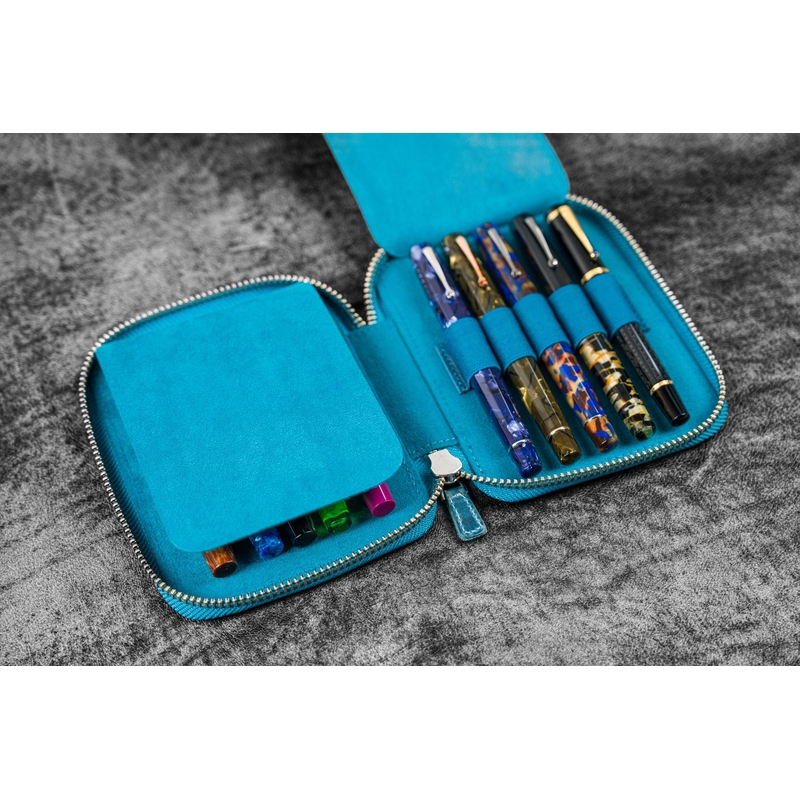 Galen Leather Galen Leather Portapenne in Pelle con Zip 10 Posti Crazy Horse Ocean Blue