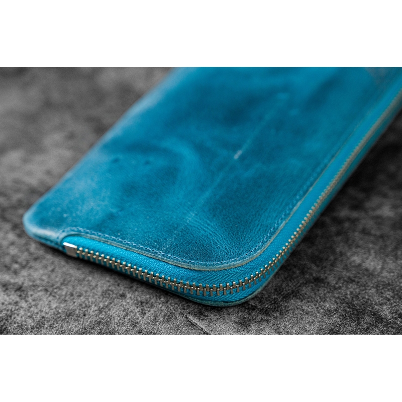 Galen Leather Galen Leather Slip-N-Zip 4 Slots Zippered Pen Pouch Crazy Horse Ocean Blue