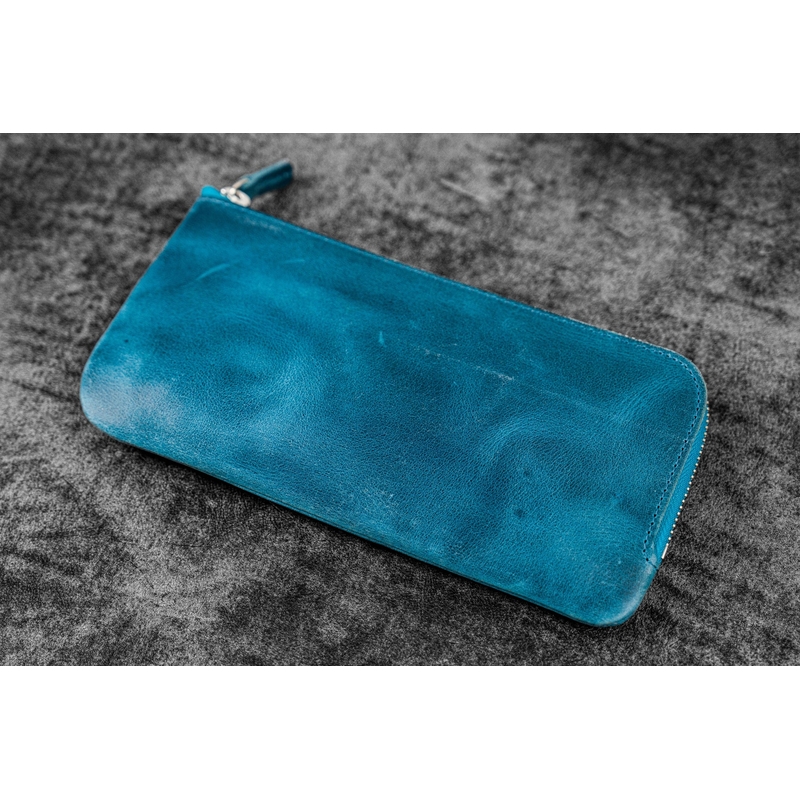 Galen Leather Galen Leather Slip-N-Zip 4 Slots Zippered Pen Pouch Crazy Horse Ocean Blue