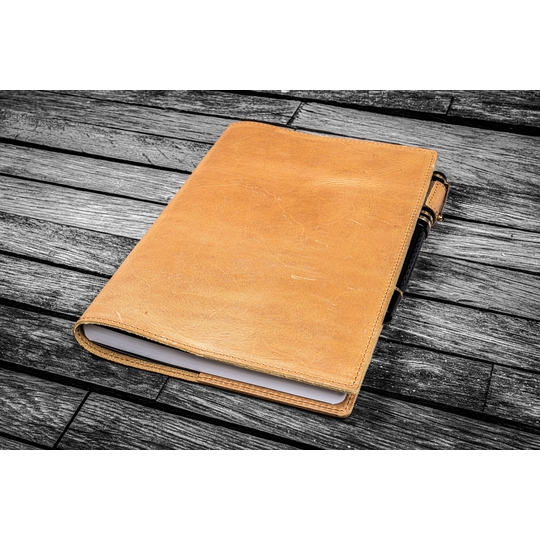 Galen Leather Slim Notebook Cover A5 Crazy Horse Honey Ochre