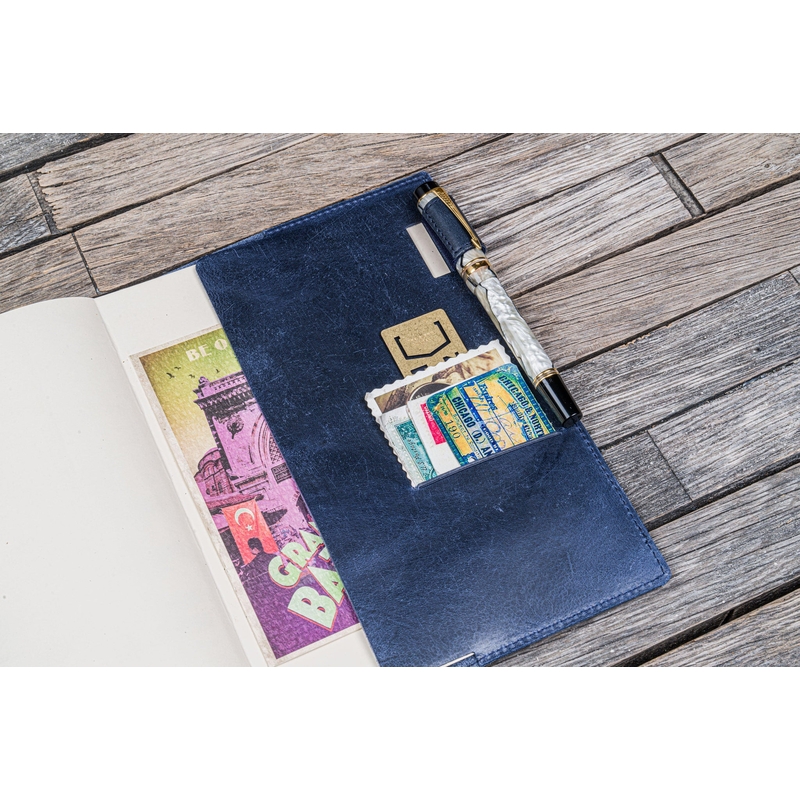 Galen Leather Galen Leather Cover A5 in Pelle Crazy Horse Navy Blue