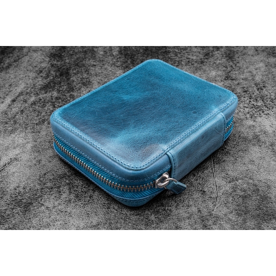 Galen Leather Expansi-Pouch Portapenne in Pelle 10 Posti Crazy Horse Ocean Blue
