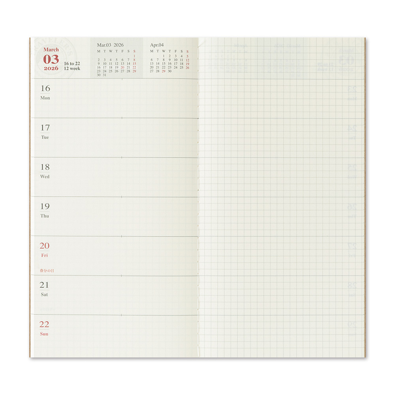 Traveler's Company Traveler's Notebook Agenda 2026 Settimanale con Memo Regular Size