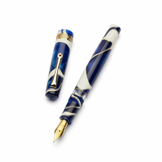 Leonardo Momento Magico Penna Stilografica Onda Blu & Oro 14k