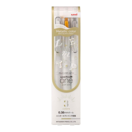 Uni-ball One 0.38 mm Set di 3 Penne Gel Bianca - Argento - Oro