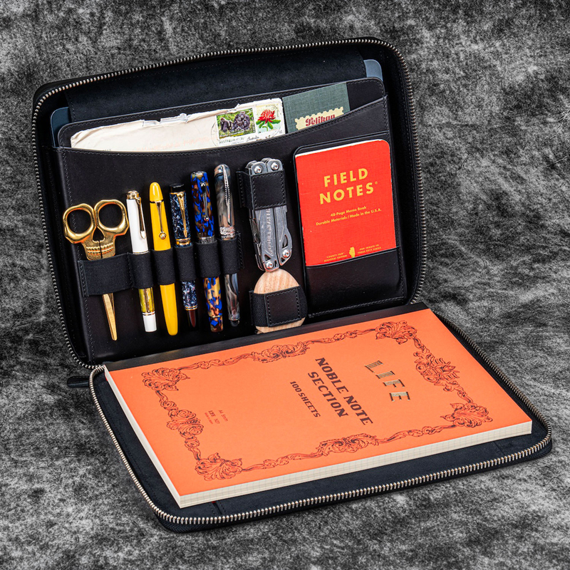 Galen Leather Galen Leather Compendium Bag Zippered Folio A4 Nero